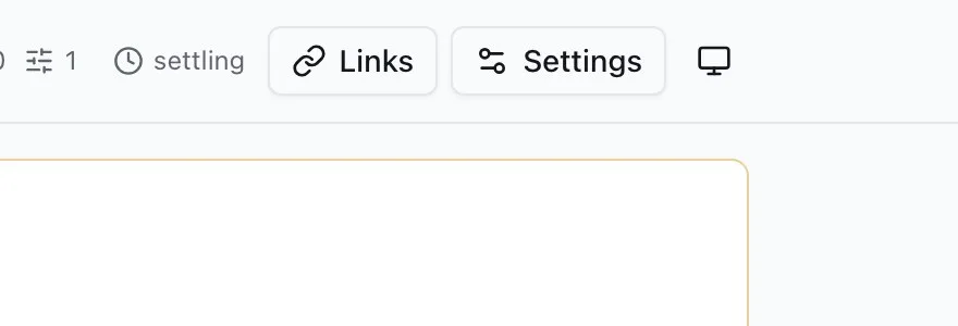The controller's top bar, with the Settings button outlined, beside Links.